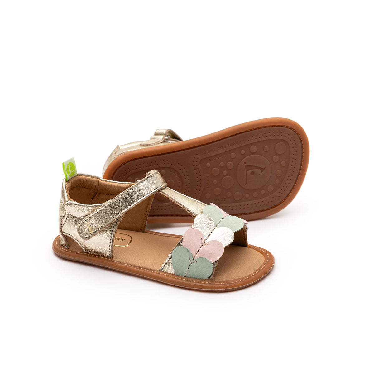 Sandalia Bebé Barefoot Tip Toey Joey Lovely Dorada/Verde/Rosa