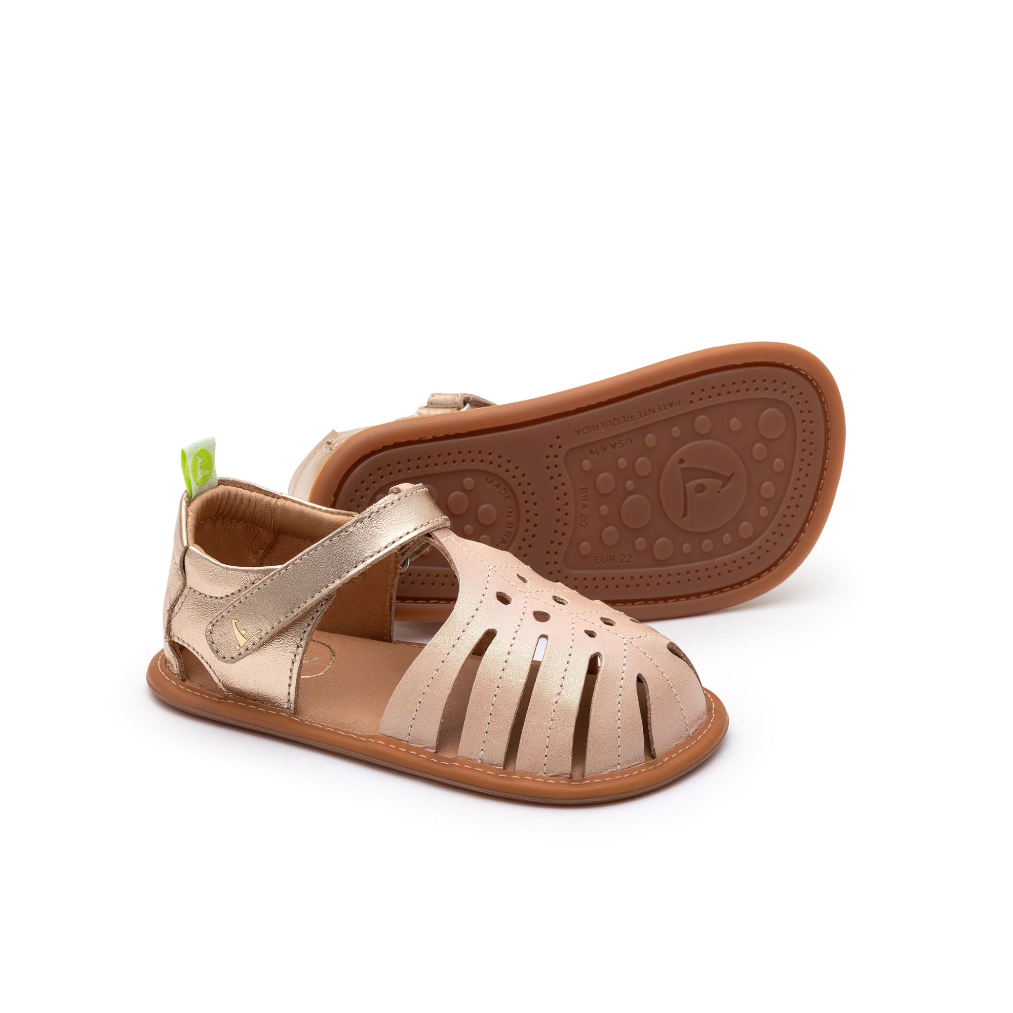 Sandalia Bebe Barefoot Tip Toey Joey Tropically Rosada y Dorada 2