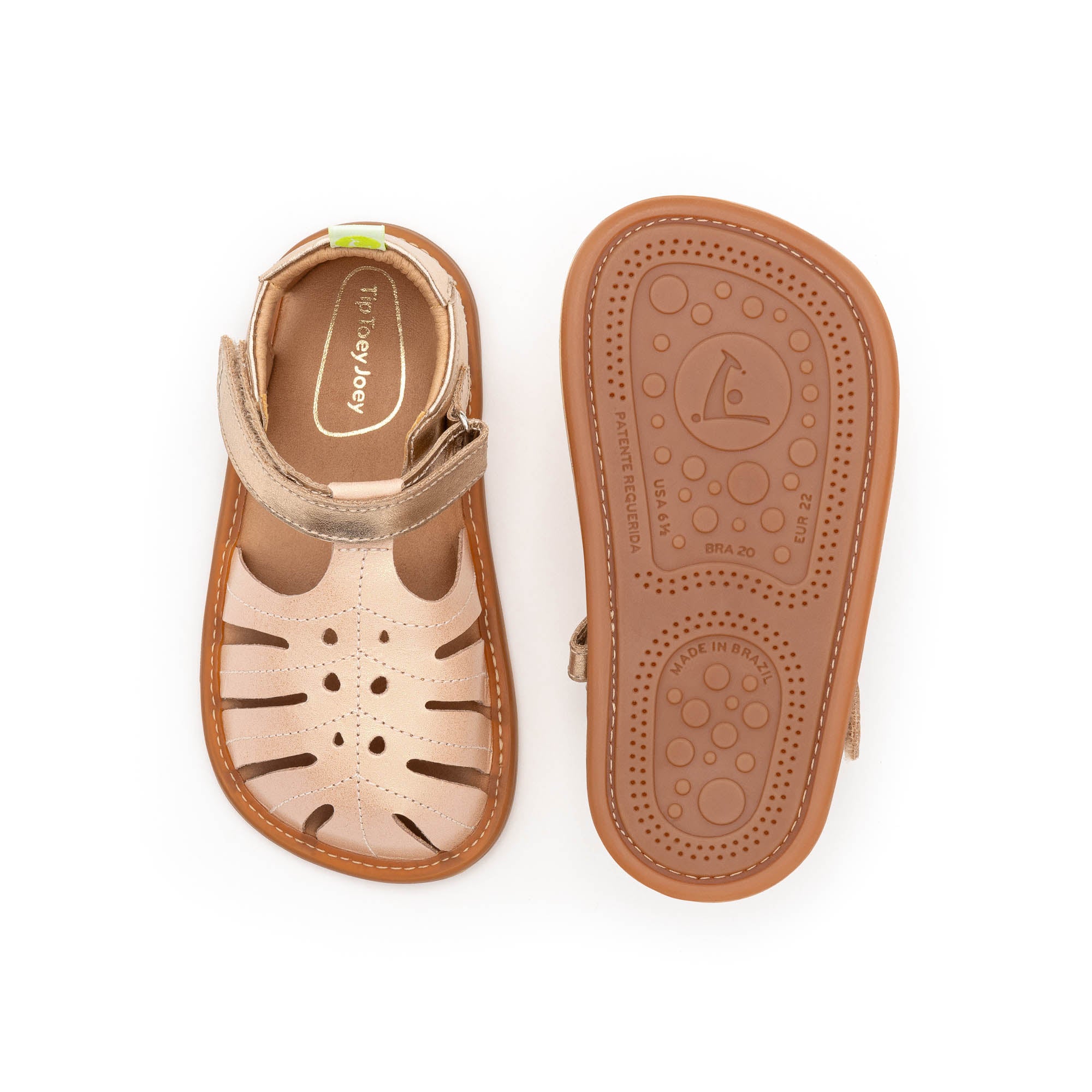 Sandalia Bebe Barefoot Tip Toey Joey Tropically Rosada y Dorado 